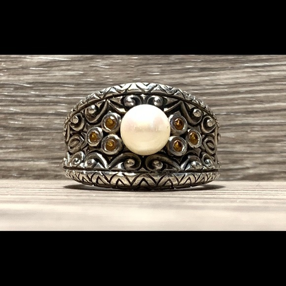 Barbara Bixby Jewelry - Barbara Bixby Sterling Silver Filigree Pearl & Citrine Ring
